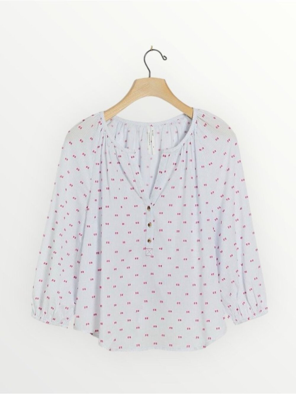 🛍 Anthropologie Nena Textured Sleep Top PJ Pajama Clip Dot Cotton Henley